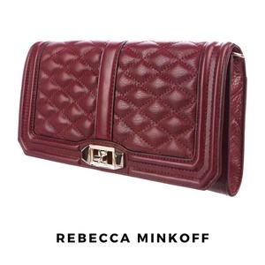 Rebecca Minkoff Chevron Quilted Leather Clutch with a Gold Clasp in Port Wine